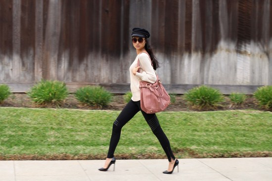 catching couture michelle forstadt carolina herrera sweater tarah smith purse william rast leggings christian louboutin pigalle