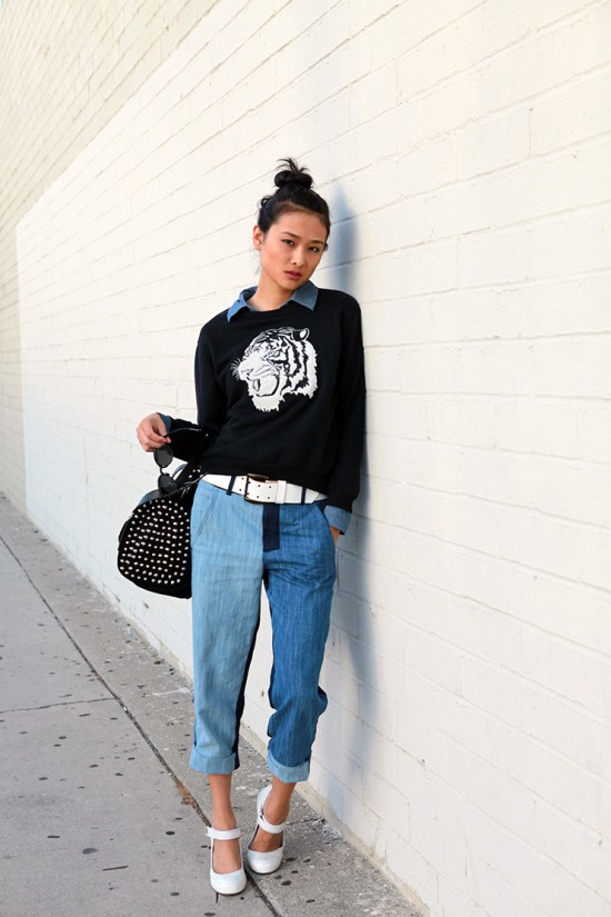 catching couture zara sweatshirt zara jeans zara studded barrel bag dkny shoes