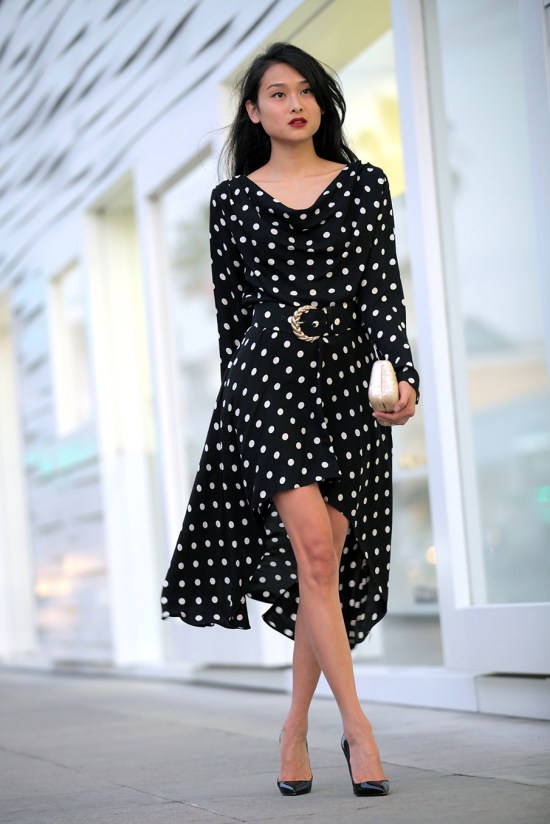 catching couture vintage silk polka dot dress christian louboutin pumps