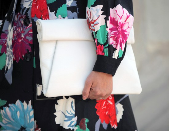 zara white leather rolled clutch