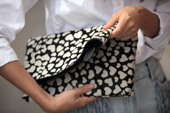 alice + olivia hearts me calf hair fold over clutch