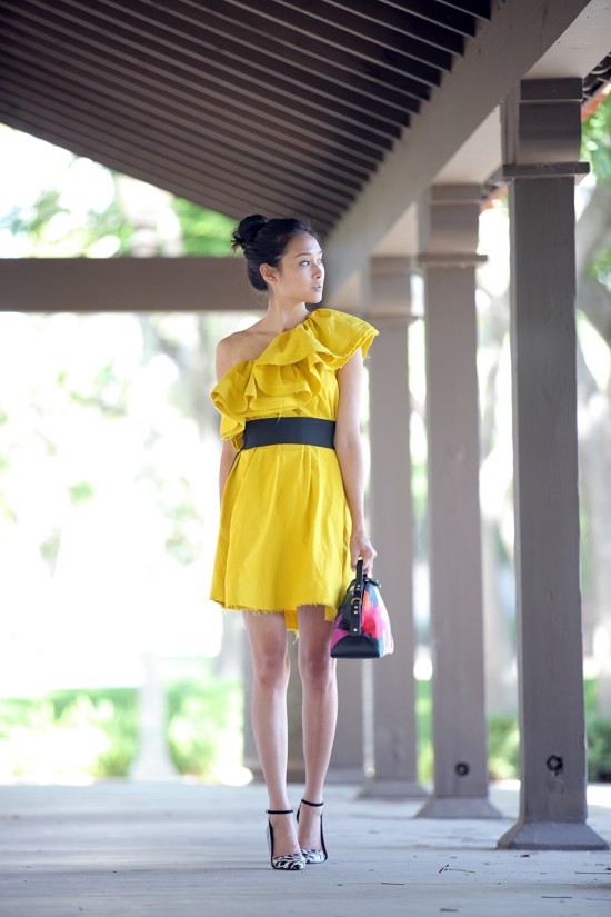 lanvin for h&m yellow ruffle dress