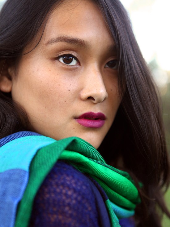 michelle forstadt catching couture cos checked wool scarf mac cosmetics rebel lipstick