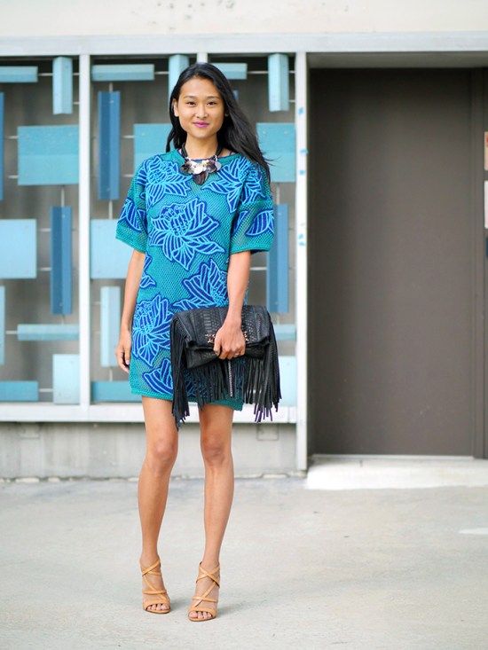 hm teal floral crocheted dress ramy brook fringed bag