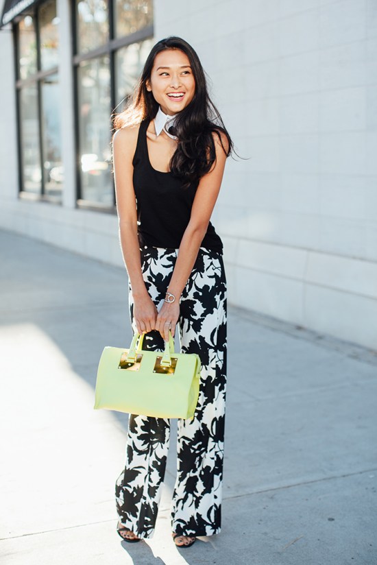 cameo strange days pants stencil floral sophie hulme neon yellow bag