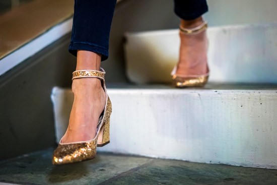 zara mid heel gold glitter pumps
