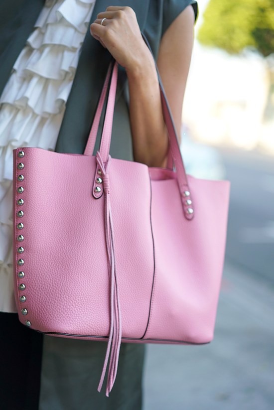 rebecca minkoff unlined tote with studs guava