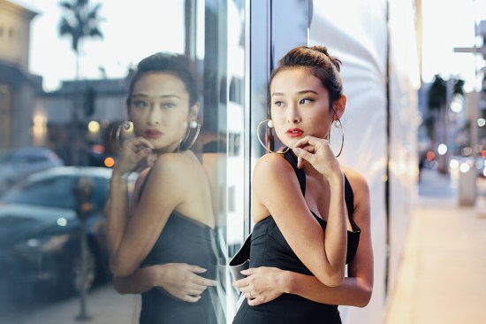 michelle forstadt oversided hoop earrings halter dress