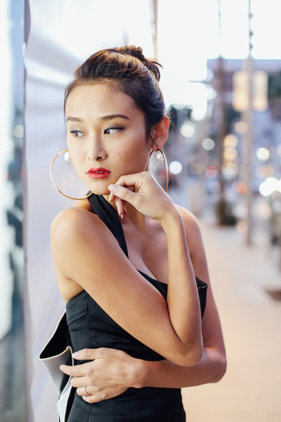 origami detail black halter dress